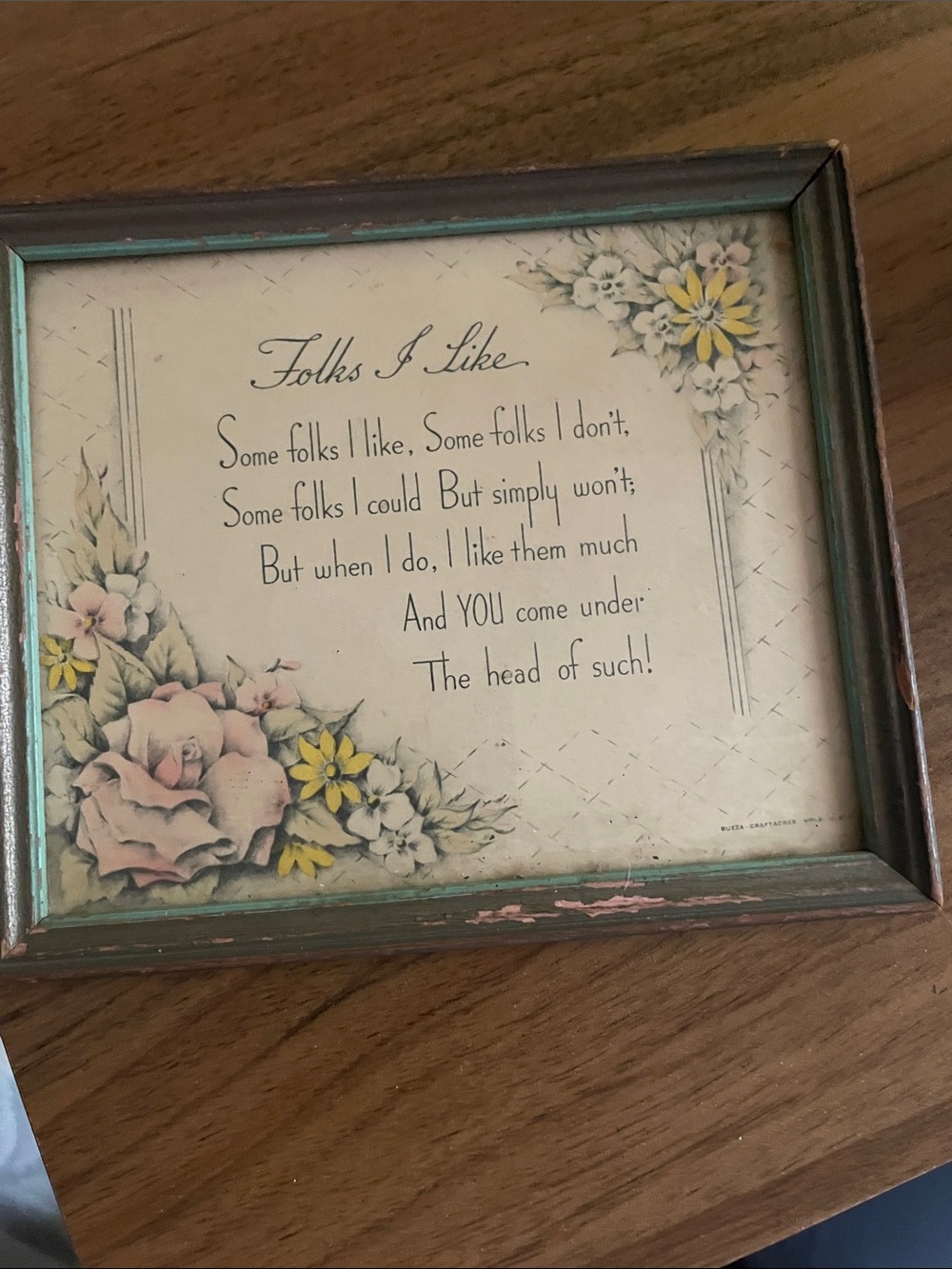 Vintage Floral Wall Art Print in Green Frame